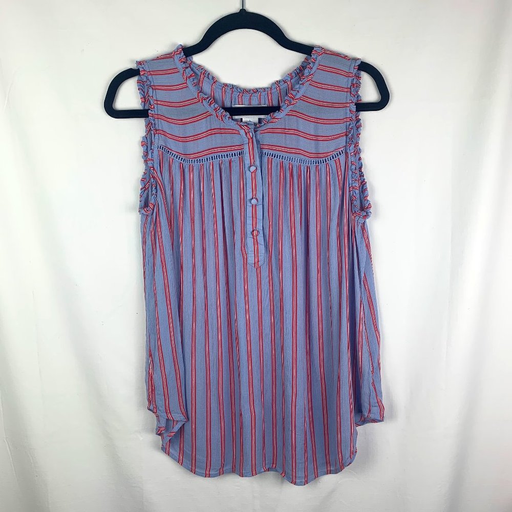Liz Claiborne Flirty Ruffle Striped Tank Size L